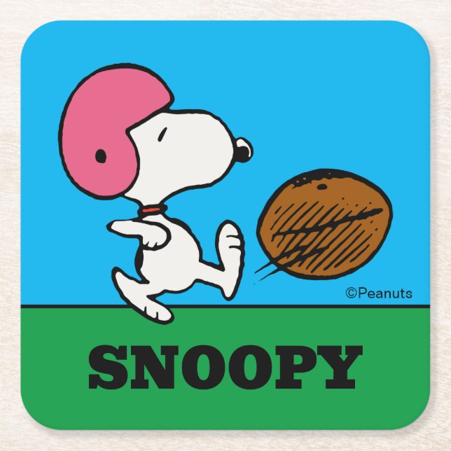 Porta-copo De Papel Quadrado Amendoins | Snoopy Football Kicker (Frente)