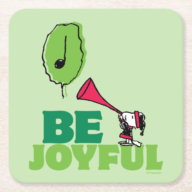 Porta-copo De Papel Quadrado Amendoins | Woodstock Be Joyful (Frente)