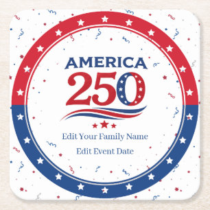 Porta-copo De Papel Quadrado AMÉRICA 250 - Vermelho Branco Azul Personalizado R