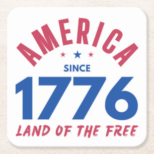 PORTA-COPO DE PAPEL QUADRADO AMÉRICA DESDE 1776 TERRA DA LIBERDADE