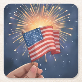 Porta-copo De Papel Quadrado American Flag Patriotic Watercolor Painting 