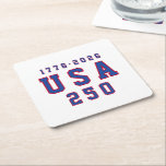 Porta-copo De Papel Quadrado America's 250th Anniversary USA 250 1776 2026<br><div class="desc">A semiquincentennial coaster for the 4th of July 250th anniversary celebration featuring lettering 1776 - 2026 USA 250 in a large blue and red font</div>