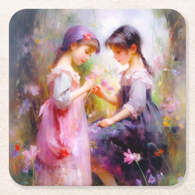 Porta-copo De Papel Quadrado Amigos e Flores (Frente)