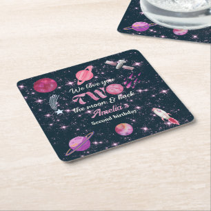 Porta-copo De Papel Quadrado Amo Você Dois À Lua Meninas Rosa 2º Aniversário