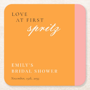 Porta-copo De Papel Quadrado Amor à Primeira Spritz Chá de Noiva Moderno