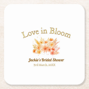 Porta-copo De Papel Quadrado amor boho amarelo em flor nome chá de noiva retrô