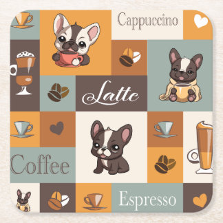 Porta-copo De Papel Quadrado Amor com Café Cachorro Cachorro