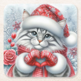 Porta-copo De Papel Quadrado Amor de Natal Vermelho