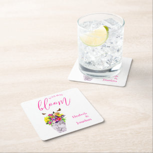 Porta-copo De Papel Quadrado Amor No Bloom Floral Wedding