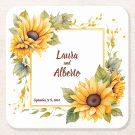 Porta-copo De Papel Quadrado Amor Sunflower: Portas copos personalizadas de cas