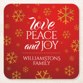 Porta-copo De Papel Quadrado Amor Vermelho Festivo, Paz e Alegria com Flocos de
