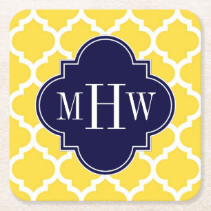 Porta-copo De Papel Quadrado Ananás Que Marroquino #5 Marinho 3 Monograma Inici