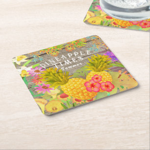 Porta-copo De Papel Quadrado Ananases com Floral
