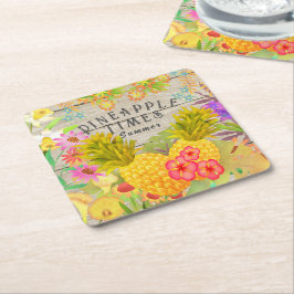 Porta-copo De Papel Quadrado Ananases com Floral