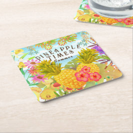 Porta-copo De Papel Quadrado Ananases com Floral