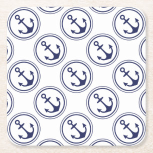 Porta-copo De Papel Quadrado Âncora azul náutica