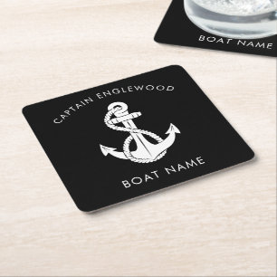 Porta-copo De Papel Quadrado Âncora de Capitão Náutico Personalizado e Nome do