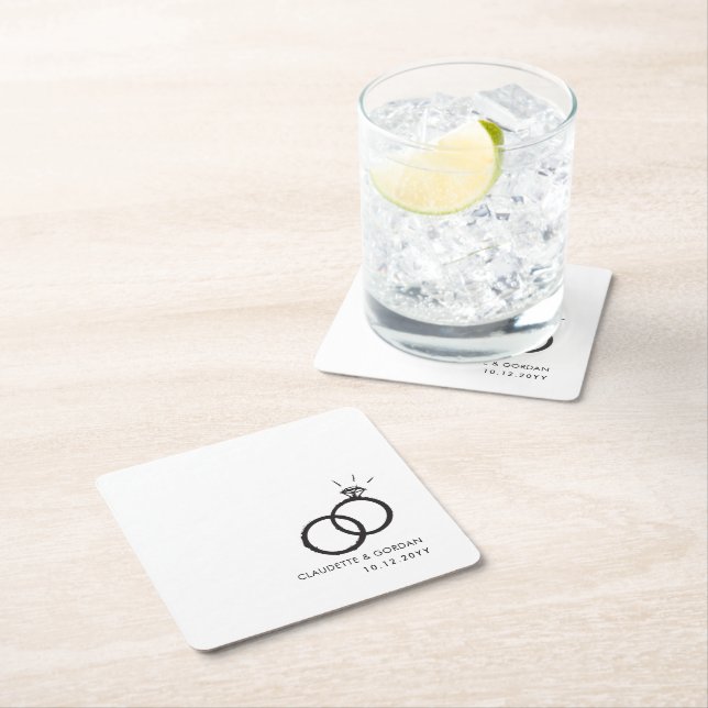 Porta-copo De Papel Quadrado Anéis de noivado | Script de Festa de noivado  (Insitu)