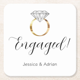Porta-copo De Papel Quadrado Anel de Diamante Ouro Engajado Personalizado Festa