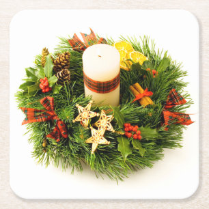 Porta-copo De Papel Quadrado Anel de velas de Wreath de Natal