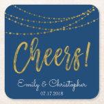 Porta-copo De Papel Quadrado Anima as luzes de Marinho azul e dourada das corda<br><div class="desc">Marinho Azul e Faux Gold Foil String Luzes Portas copos de Casamento para um Janto Elegante de Recepção de Casamento ou Ensaio. O nome e a data podem ser atualizados nesta porta copos.</div>