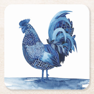 Porta-copo De Papel Quadrado Animais Azuis Da Fazenda Cobalt - Galo