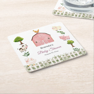 Porta-copo De Papel Quadrado Animais da Fazenda em Aquarela Churrasco de Bebê