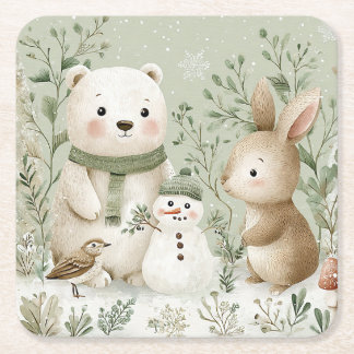 Porta-copo De Papel Quadrado Animais da Floresta & Boneco de Neve