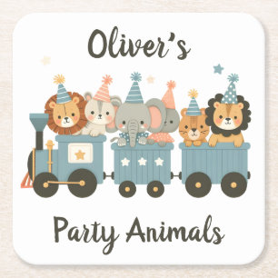 Porta-copo De Papel Quadrado Animais de Festa Fofos no Trem Personalizado