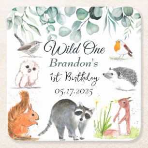 Porta-copo De Papel Quadrado Animais de Floresta Cura primeiro aniversario Selv