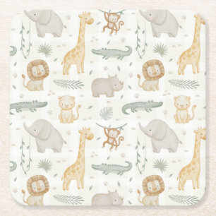 Porta-copo De Papel Quadrado Animais de Safari Folhagem Xadrez Gingham