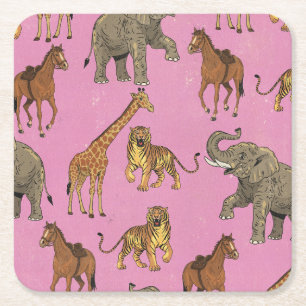Porta-copo De Papel Quadrado Animais de Zoológico Vintage