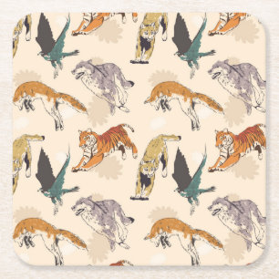 Porta-copo De Papel Quadrado Animais desenhados à mão no esboço retrô selvagem