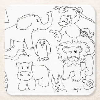 Porta-copo De Papel Quadrado Animais do Zoológico para Colorir