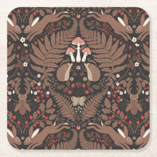 Porta-copo De Papel Quadrado Animais e plantas de floresta em vermelho e marrom