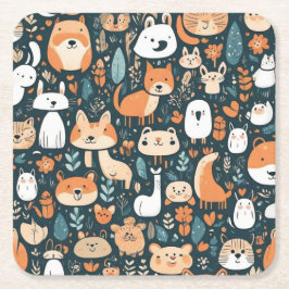 Porta-copo De Papel Quadrado Animais fofos design divertido decoração verde