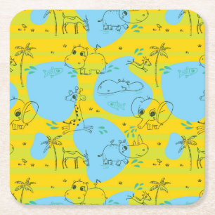 Porta-copo De Papel Quadrado Animais que jogam o fundo do teste padrão do beb