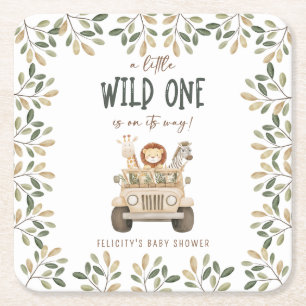 Porta-copo De Papel Quadrado Animais Safari do Selvagem Um Chá de Bebê Neutro
