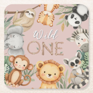 Porta-copo De Papel Quadrado Animais Selvagens Tropicais de Pastel, Uma Selva S