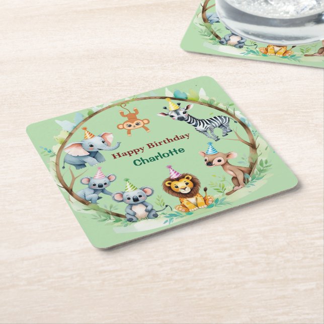 Porta-copo De Papel Quadrado Animais Selvagens Tropicais de Safari Selvagem (Inclinado)