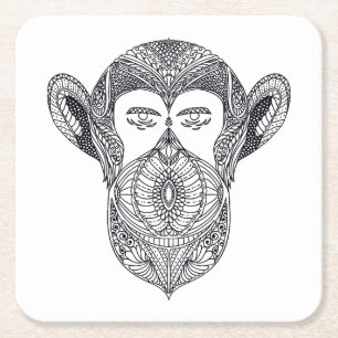 Porta-copo De Papel Quadrado Animal selvagem do Doodle da floresta