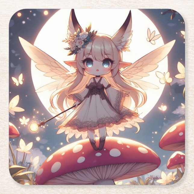 Porta-copo De Papel Quadrado Anime Girl Pixie Hippie Moon Fairy (Frente)