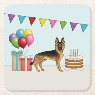 Porta-copo De Papel Quadrado Aniversário Colorido De German shepherd Preto E Ta