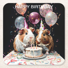 Porta-copo De Papel Quadrado Aniversário da Festa de aniversário do Porco-Guiné