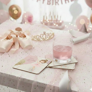 Porta-copo De Papel Quadrado Aniversário da Menina Bailarina de Ballet Rosa Tut
