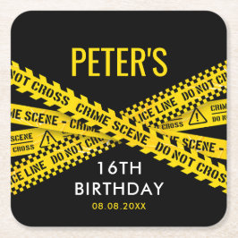 Porta-copo De Papel Quadrado Aniversário da Polícia com Fitas de Cena Amarela