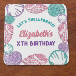 Porta-copo De Papel Quadrado Aniversário das Meninas Conchas