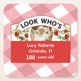 Porta-copo De Papel Quadrado Aniversário de 100 anos - Personalizável