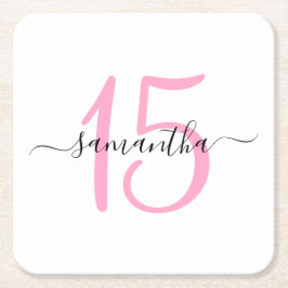 Porta-copo De Papel Quadrado Aniversário de 15 anos Rosa Personalizado