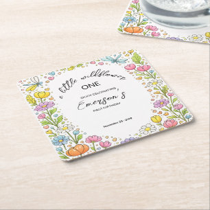Porta-copo De Papel Quadrado Aniversário de 1 ano da Florzinha Selvagem Colorid